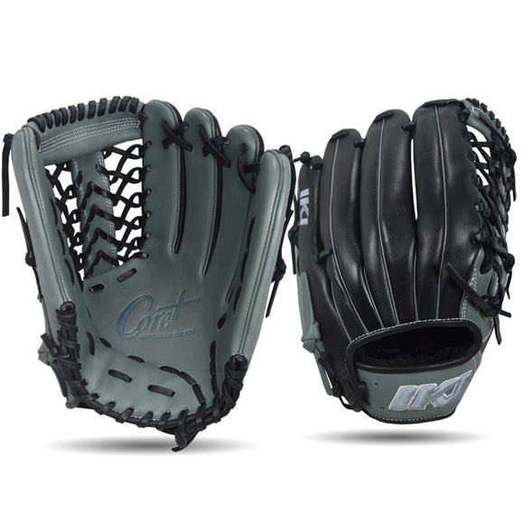 IKJ Core+ Series 12.75 INCH Single Welt Model OUTFIELD Baseball Glove in Gray and Black for RIGHT-HANDED Thrower