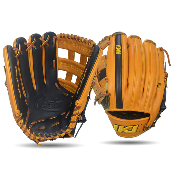 IKJ Core+ Series 12.75 INCH Double Welt Model OUTFIELD Baseball Glove in Black and Harvest for LEFT-HANDED Thrower