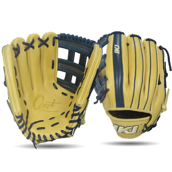 IKJ Core+ Series 12.75 INCH Double Welt Model OUTFIELD Baseball Glove in Camel and Navy for LEFT-HANDED Thrower