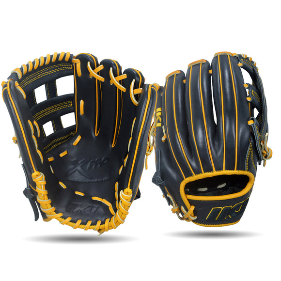 IKJ Xpro Series 12.75 INCH Double Welt Model OUTFIELD Baseball Glove in Black and Harvest for RIGHT-HANDED Thrower