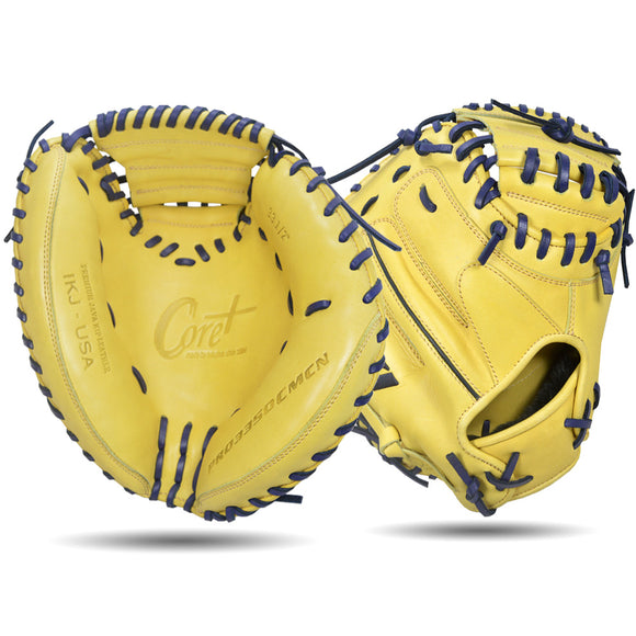 IKJ Core+ Series 33.5 INCH Open Back Model CATCHER'S Baseball Mitt in Came and Navy for RIGHT-HAND Thrower