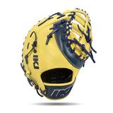 IKJ Core+ Series 12.75 INCH Post Web Model FIRST BASEMAN Baseball Mitt in Camel and Navy for RIGHT-HANDED Thrower