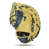 IKJ Core+ Series 12.75 INCH Post Web Model FIRST BASEMAN Baseball Mitt in Camel and Navy for LEFT-HANDED Thrower